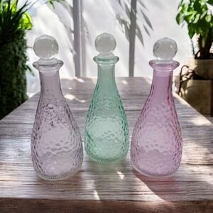 Decorative Hammered Glass Bottles with Stoppers, 6.875 x 2.625‎ in.